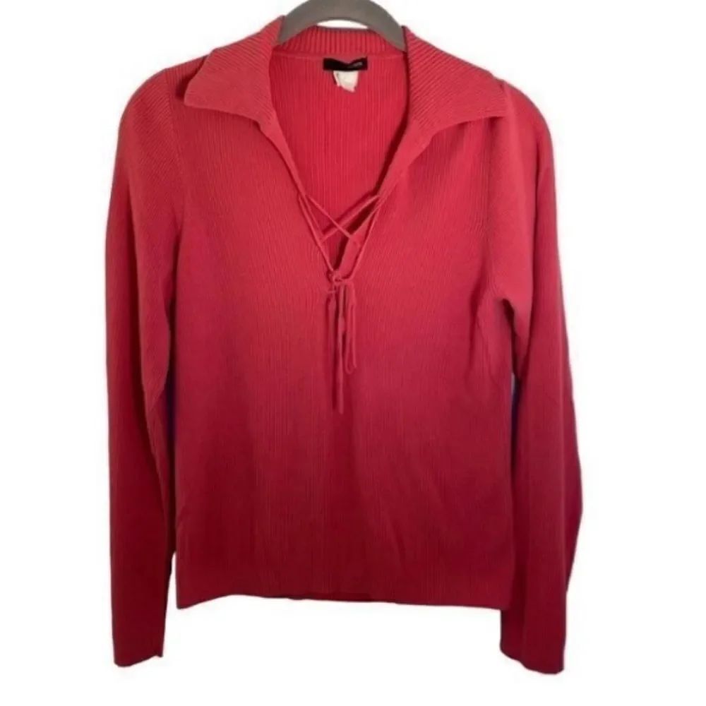 J.Crew women’s ribbed long sleeve knit front tie, V-neck top size medium